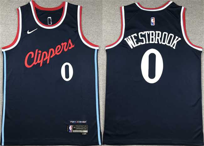 Mens Los Angeles Clippers #0 Russell Westbrook Navy Stitched Jersey